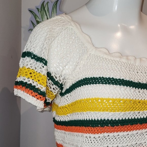 Torrid - Pullover Square Neck Flutter Sleeve Sweater in White with Multi Stripes - Picture 3 of 13